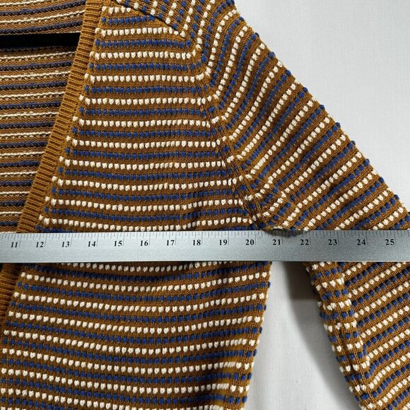 Carven Sweater Mens Sz L Button Up Knitted Cardigan Motif Stripe Brown Multi - Picture 10 of 12
